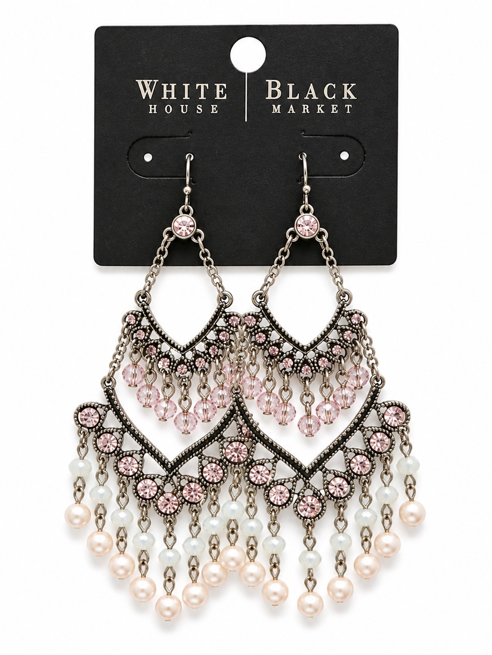 White House Black Market Pink Crystal‎ & Pearl Drop Chandelier Earrings